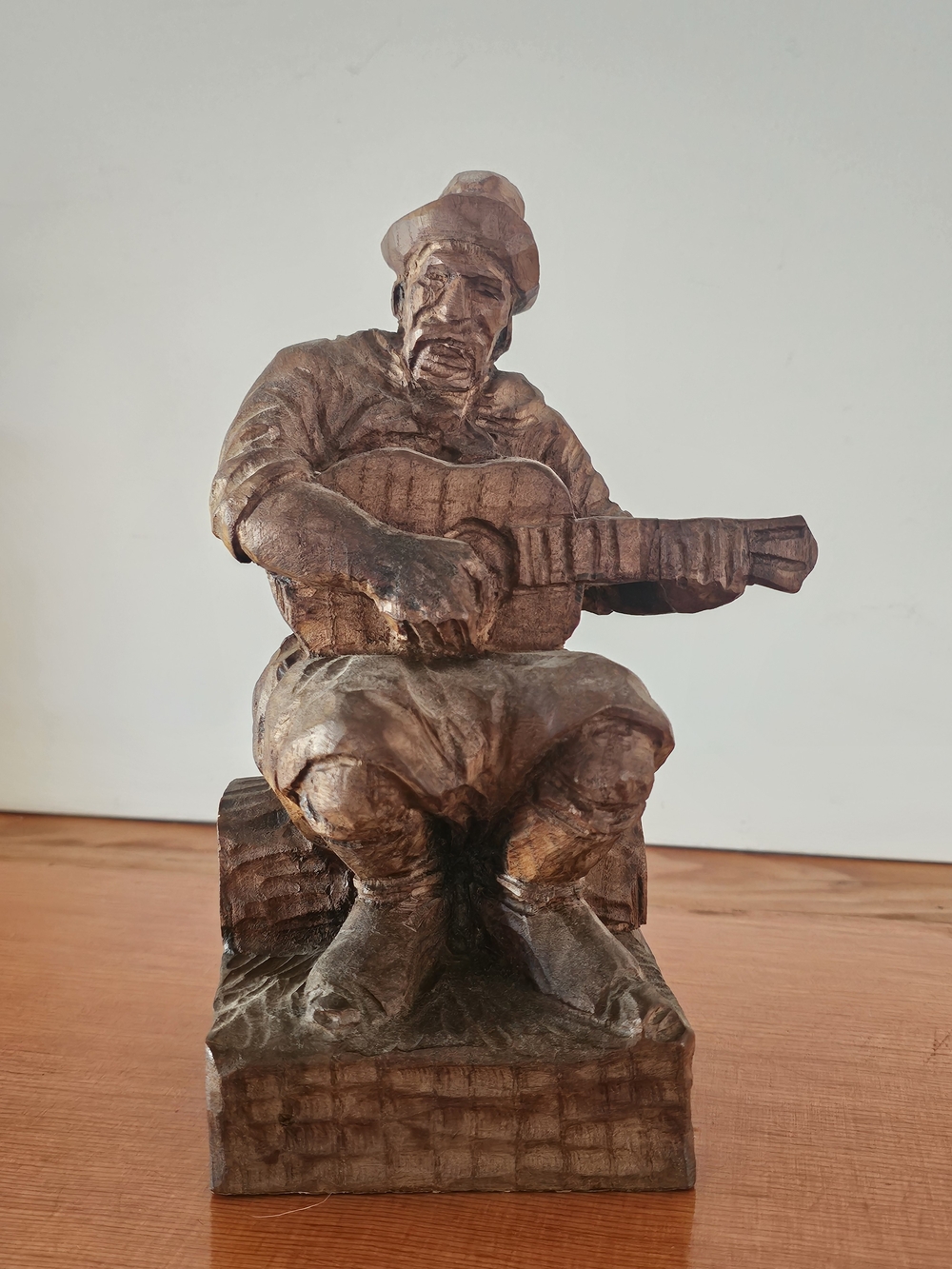 Vintage Hand-Carved Wooden Folk Art Musician Figurine